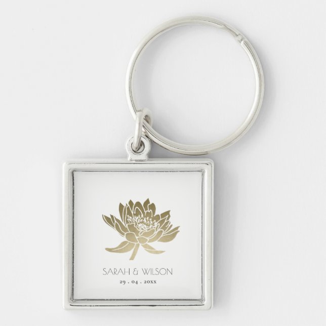 GLAMOROUS PALE GOLD WHITE LOTUS SAVE THE DATE GIFT SCHLÜSSELANHÄNGER (Vorne)