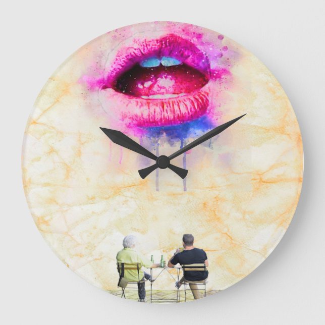  Glamorous Pink Lip Illustration Große Wanduhr (Vorderseite)