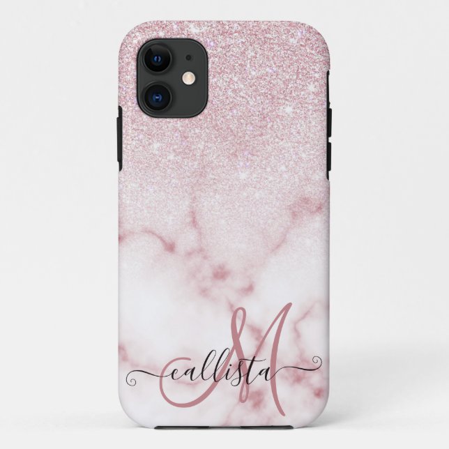 Glamorous Pink White Glitter Marble Gradient Schat Case-Mate iPhone Hülle (Rückseite)