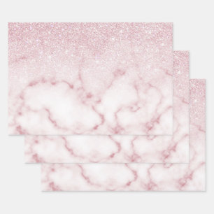 Glamorous Pink White Glitter Marble Gradient Schat Geschenkpapier Set