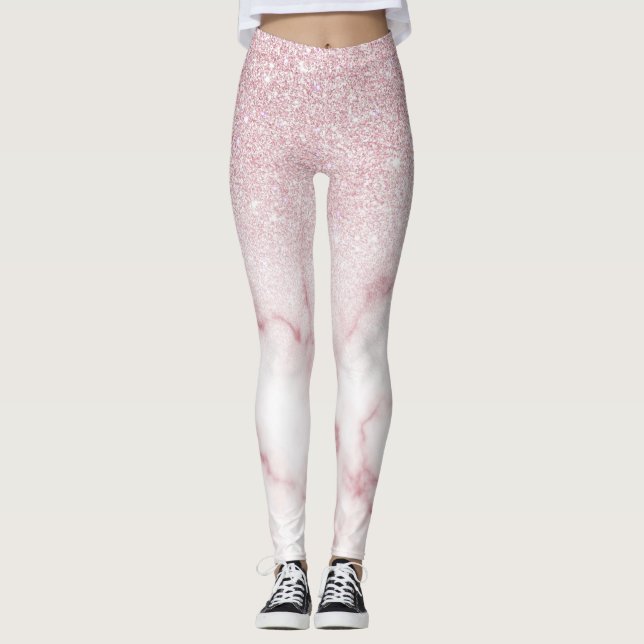 Glamorous Pink White Glitter Marble Gradient Schat Leggings (Vorderseite)
