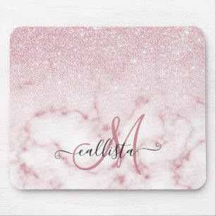 Glamorous Pink White Glitter Marble Gradient Schat Mousepad