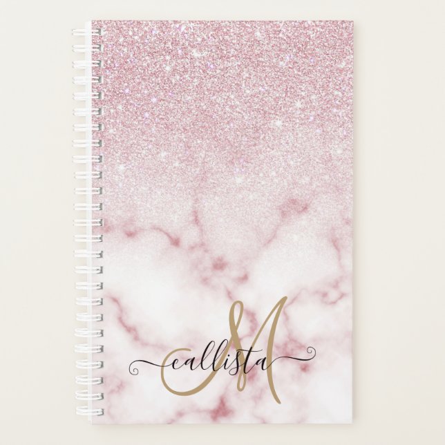 Glamorous Pink White Glitter Marble Gradient Schat Planer (Vorderseite)