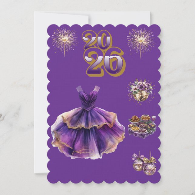 Glamorous Purple & Gold New Year 2026 Invitation Einladung (Vorderseite)
