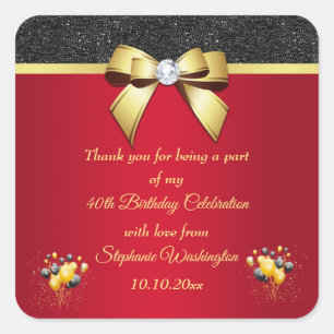 Glamorous, Romantic Elegance Birthday Thank You Quadratischer Aufkleber