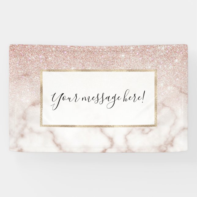 Glamorous Rose Gold White Glitter Marble Gradient Banner (Horizontal)