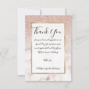 Glamorous Rose Gold White Glitter Marble Gradient Dankeskarte