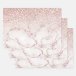 Glamorous Rose Gold White Glitter Marble Gradient Geschenkpapier Set