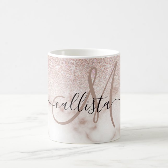 Glamorous Rose Gold White Glitter Marble Gradient Kaffeetasse (Mittel)