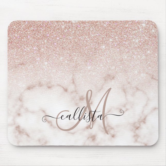 Glamorous Rose Gold White Glitter Marble Gradient Mousepad (Vorne)