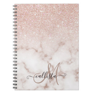 Glamorous Rose Gold White Glitter Marble Gradient Notizblock