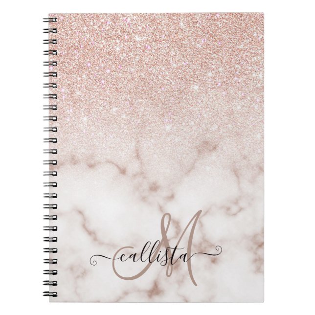 Glamorous Rose Gold White Glitter Marble Gradient Notizblock (Vorderseite)