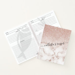 Glamorous Rose Gold White Glitter Marble Gradient Notizbuch