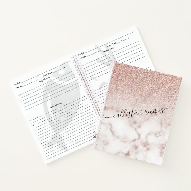 Glamorous Rose Gold White Glitter Marble Gradient Notizbuch (Innenseite)