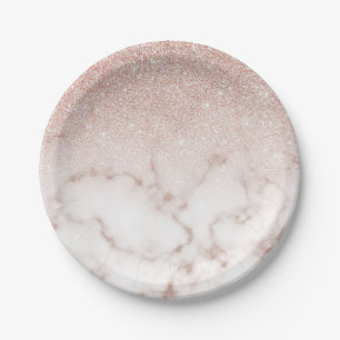 Glamorous Rose Gold White Glitter Marble Gradient Pappteller