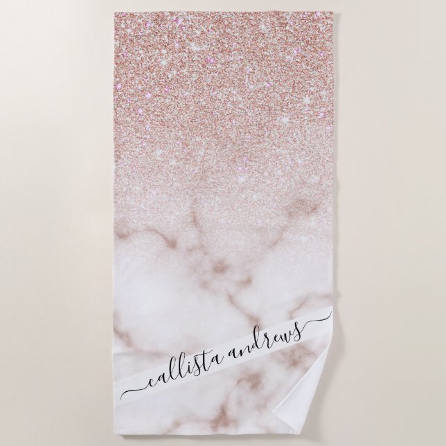 Glamorous Rose Gold White Glitter Marble Gradient Strandtuch (Vorderseite)