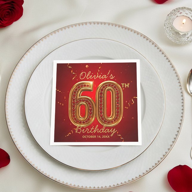  Glamorous Ruby Red Gold Jewel 60th Birthday Serviette (Von Creator hochgeladen)