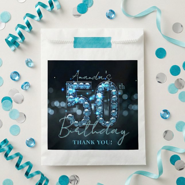 Glamorous Teal Blue Diamonds Sparkle 50th Birthday Geschenktütchen (Von Creator hochgeladen)