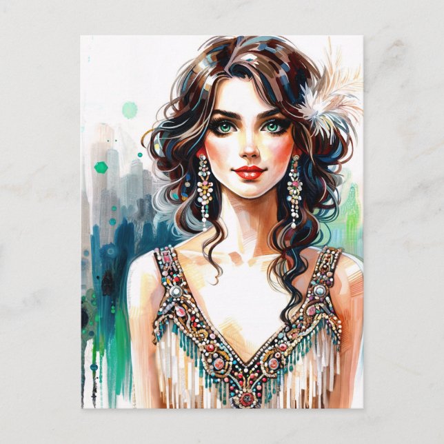 Glamorous Vintage Art Deco Beauty Postkarte (Vorderseite)