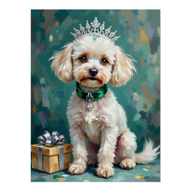 Glamorous White Poodle Princess Christmas Art Poster (Vorderseite)