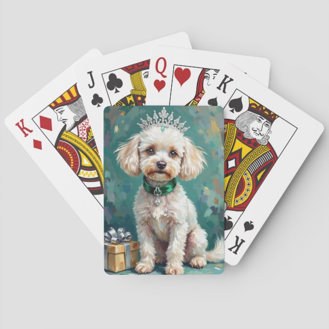 Glamorous White Poodle Princess Christmas Art Spielkarten (Rückseite)