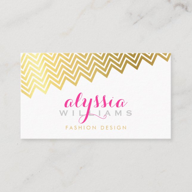 GLAMOROUS Zickzack Muster Stilvoll glänzende Goldf Visitenkarte (Vorderseite)