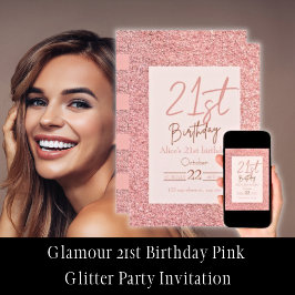 Glamour 21. Geburtstag Rosa Glitzer Einladung