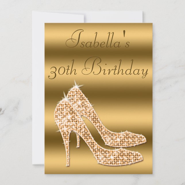 Glamour 30. Geburtstag Gold Stilettos Einladung (Vorderseite)