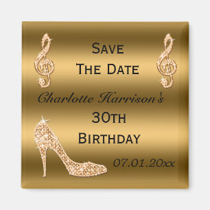 Glamour 30. Save the Date Gold Stiletto Magnet