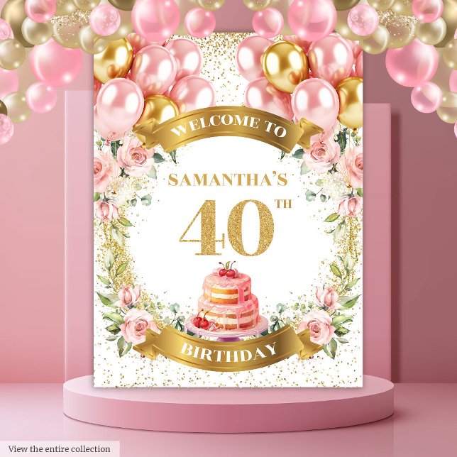 Glamour 40. Geburtstag Blush Gold Party Tapestry Wandteppich (Glamorous 40th Birthday Blush Gold Party Tapestry)