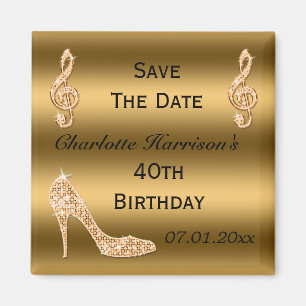 Glamour 40. Save the Date Gold Stiletto Magnet