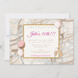 Glamour 50. Party Gold Confetti Flutes Balloons Einladung