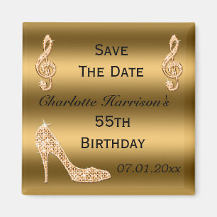 Glamour 55. Save the Date Gold Stiletto Magnet