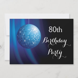 Glamour 80. Geburtstag Blue Party Disco Ball Einladung