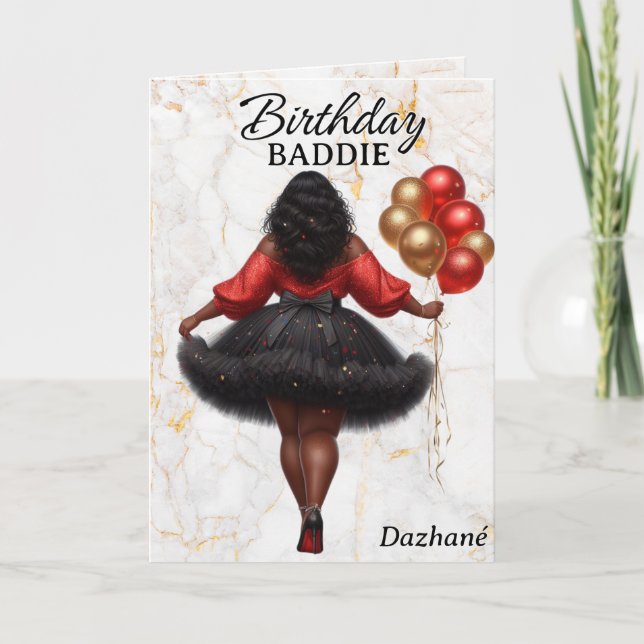 Glamour afrikanische Amerikanerin Red Birthday Karte (Vorderseite)