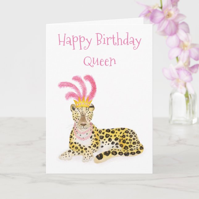 Glamour Amur leopard Happy Birthday Queen card Karte (Orchidee)