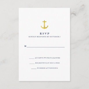 Glamour an der Küste   Gold Anker und Navy Blue UA RSVP Karte