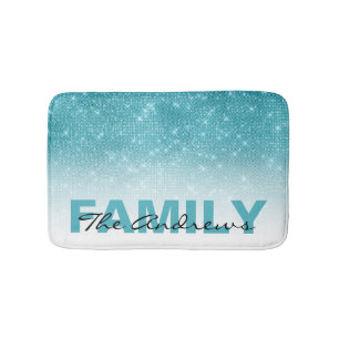 Glamour Aqua Blue Glitzer Sequin Ombre Monogram Badematte