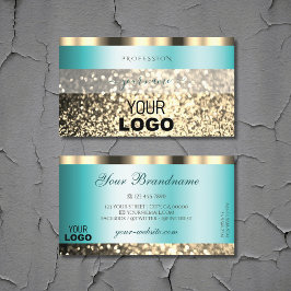 Glamour Aquamarin Gold Sparkling Glitzer mit Logo Visitenkarte