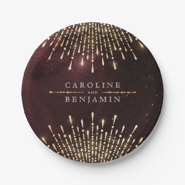 Glamour Art Deco Burgund Pappteller (Vorderseite)