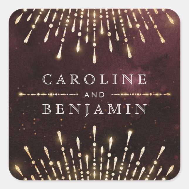 Glamour Art Deco Burgund Quadratischer Aufkleber (Vorderseite)