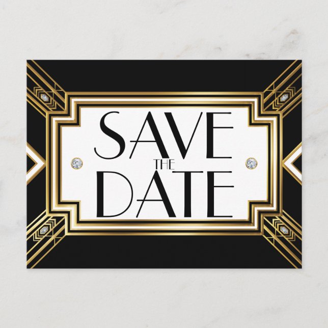 Glamour Art Deco Geometric Wedding Save the Date Ankündigungspostkarte (Vorderseite)