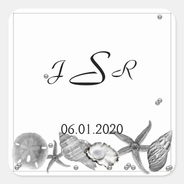 Glamour Beach in Silver Monogram Aufkleber (Vorderseite)