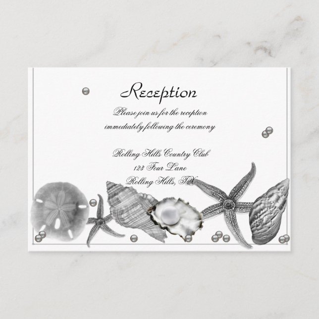 Glamour Beach in Silver Wedding Reception Begleitkarte (Vorderseite)