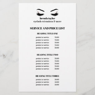 Glamour beeindruckend EYELASH SALON SERVICE LIST Flyer