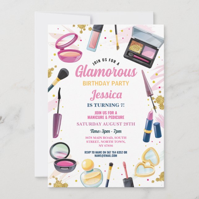 Glamour Birthday Beauty Manicé Party Einladung (Vorderseite)