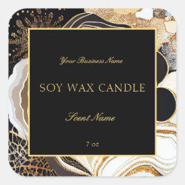 Glamour Black and Gold Abstrakt Marbour Agate Quadratischer Aufkleber