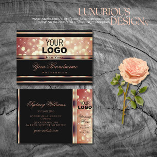Glamour Black and Rose Gold Sparkor Glitzer Logo Visitenkarte