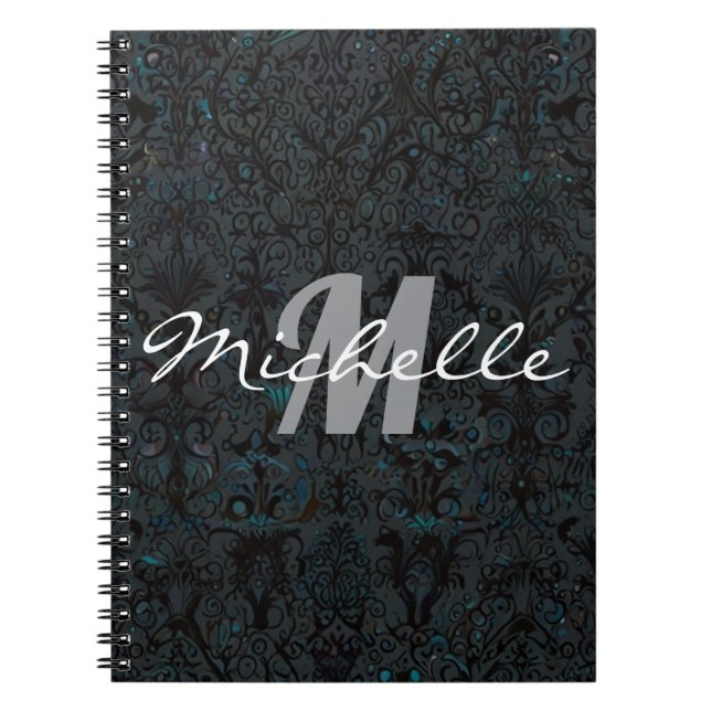 Glamour Black and White Monogram Spiral Notizblock (Vorderseite)