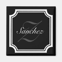 Glamour black and white name monogram Kühlschrank